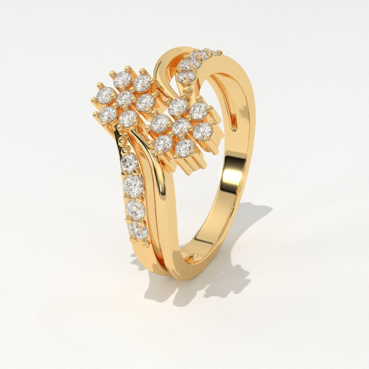 Aarinya Twin Floral Cluster Diamond Ring, The Helix Dual Rosette Ring, Twin Cluster Bypass Ring