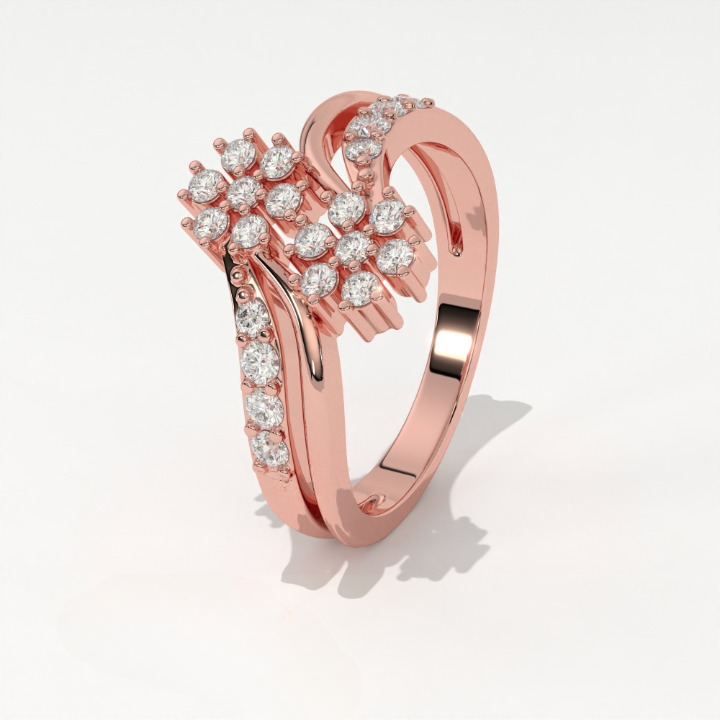 Aarinya Twin Floral Cluster Diamond Ring, The Helix Dual Rosette Ring, Twin Cluster Bypass Ring