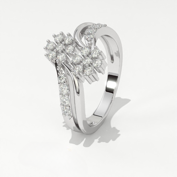 Aarinya Twin Floral Cluster Diamond Ring, The Helix Dual Rosette Ring, Twin Cluster Bypass Ring