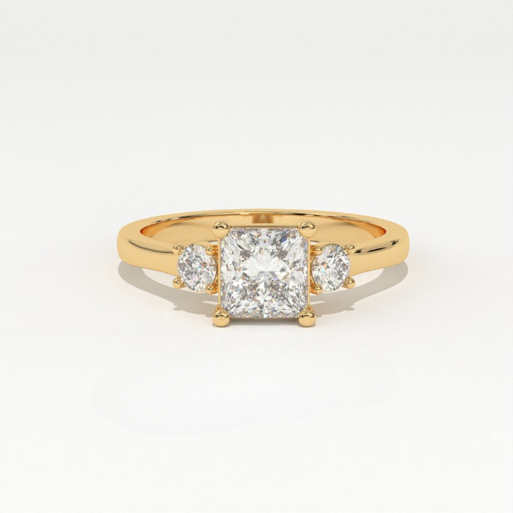 Aarinya Princess Cut Geometric Three-Stone Ring, The Empress Square Trilogy Ring, The Angular Brilliance Chevron Ring