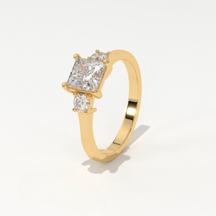 Aarinya Princess Cut Geometric Three-Stone Ring, The Empress Square Trilogy Ring, The Angular Brilliance Chevron Ring