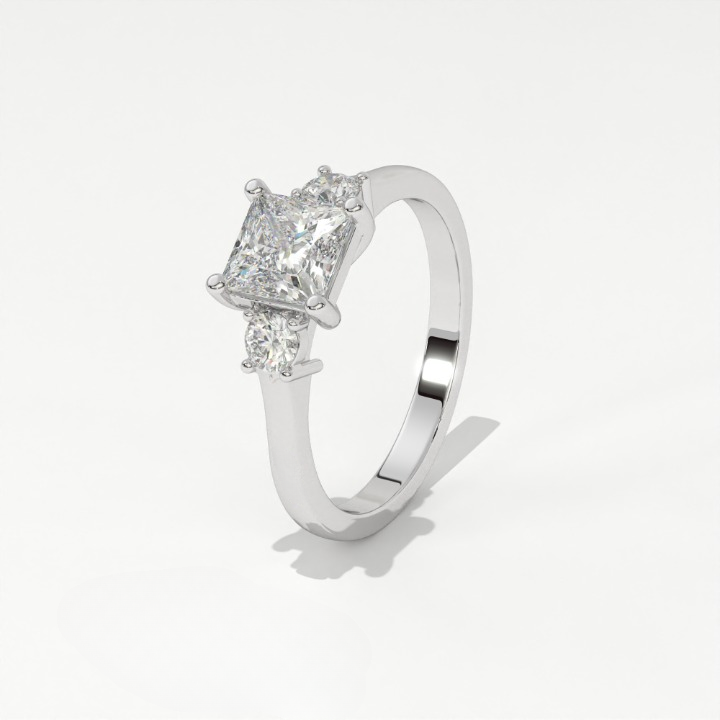 Aarinya Princess Cut Geometric Three-Stone Ring, The Empress Square Trilogy Ring, The Angular Brilliance Chevron Ring