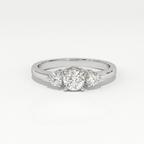 Aarinya Classic Three-Stone Ring, The Paradigm Round Brilliant Ring, The Eternal Timeline Shared-Prong Ring