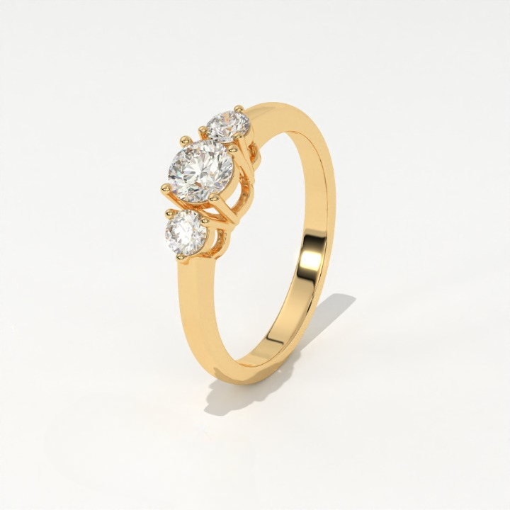 Aarinya Classic Three-Stone Ring, The Paradigm Round Brilliant Ring, The Eternal Timeline Shared-Prong Ring