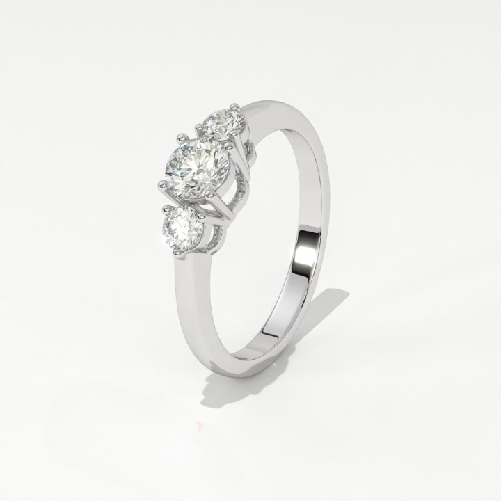 Aarinya Classic Three-Stone Ring, The Paradigm Round Brilliant Ring, The Eternal Timeline Shared-Prong Ring