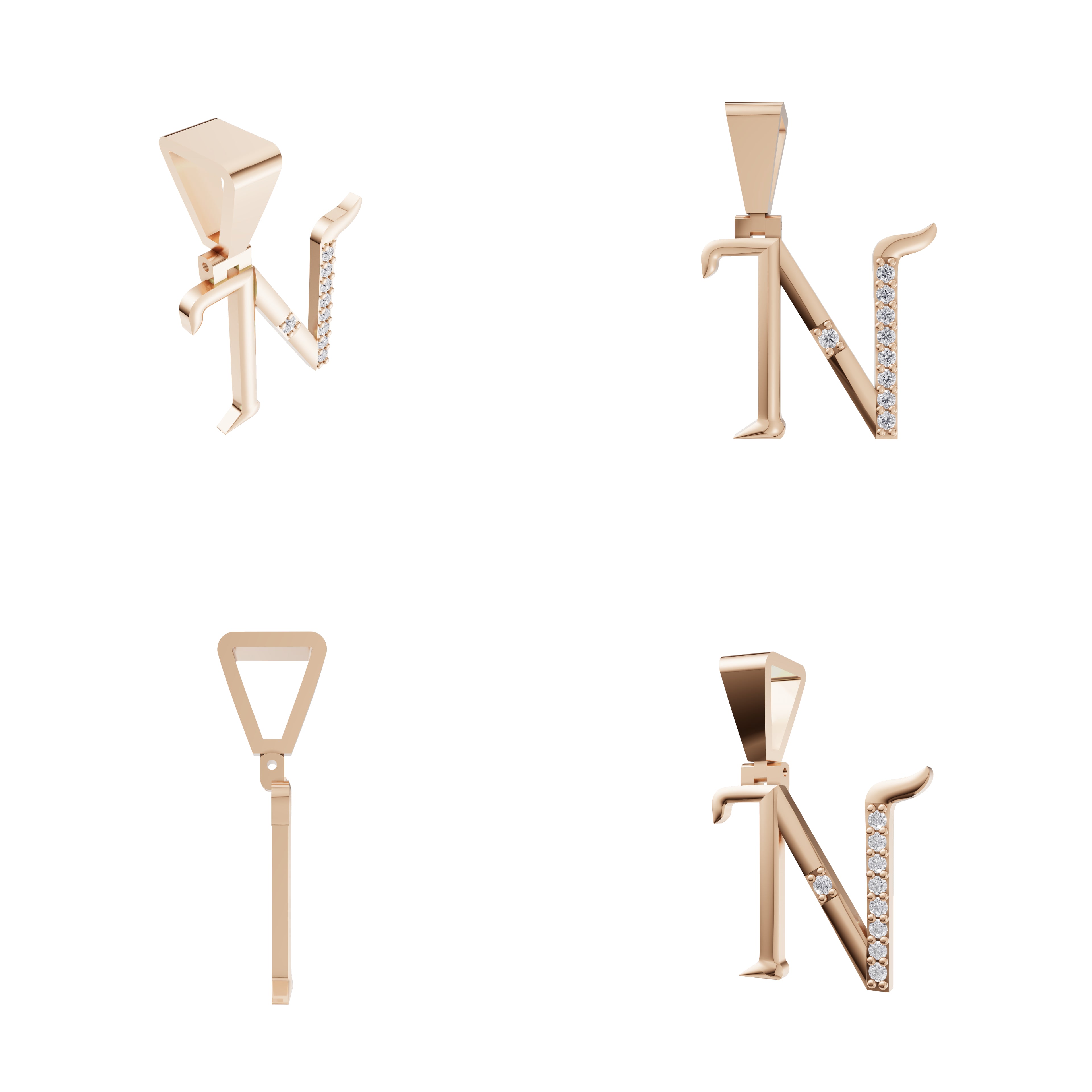 Aarinya Curved 'N' Diamond Alphabet Pendant, The Calligraphic Diamond Initial 'N' Pendant