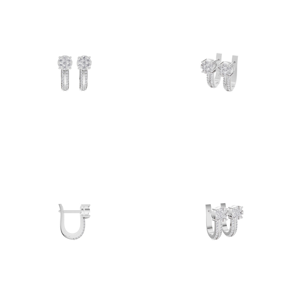 Aarinya Floral Cluster Double-Row Diamond Huggie Earrings, The Centurion Minimalist Split-Shank Flower Cluster Hoops