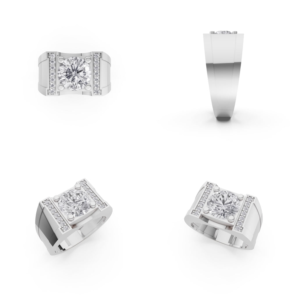 Aarinya Heavy Flushed Signet Solitaire Ring, Imperial Plinth 2 Carat Lab-Grown Diamond Solitaire Signet Ring