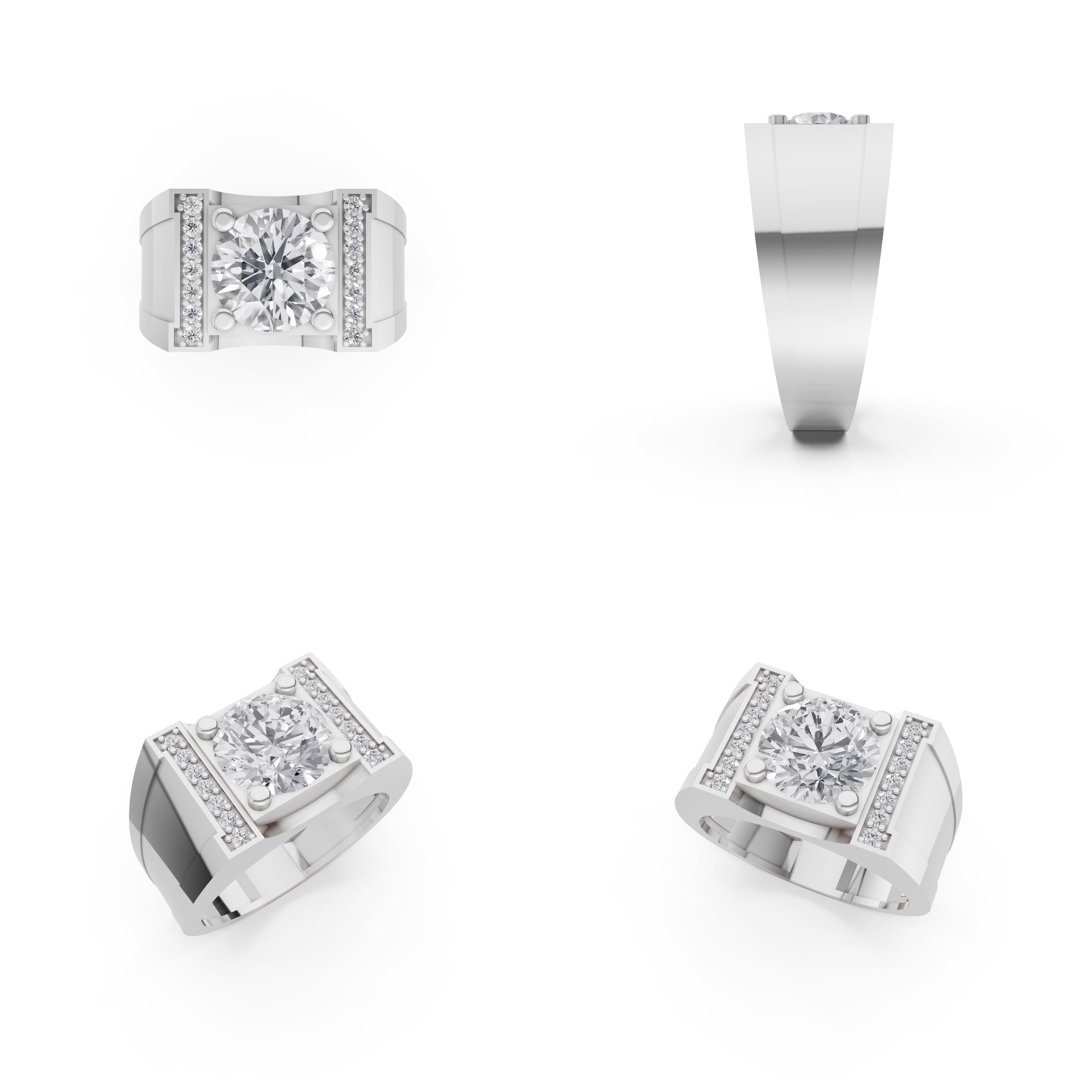 Aarinya Heavy Flushed Signet Solitaire Ring, Imperial Plinth 2 Carat Lab-Grown Diamond Solitaire Signet Ring