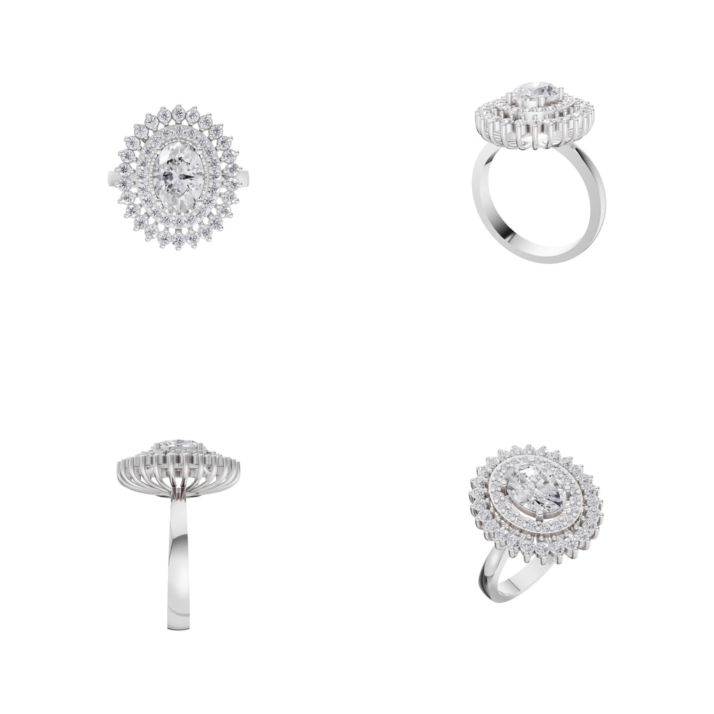Aarinya Diamond Vintage Double-Halo Cocktail Ring, The Vantage Empress Oval Double Halo Statement Ring