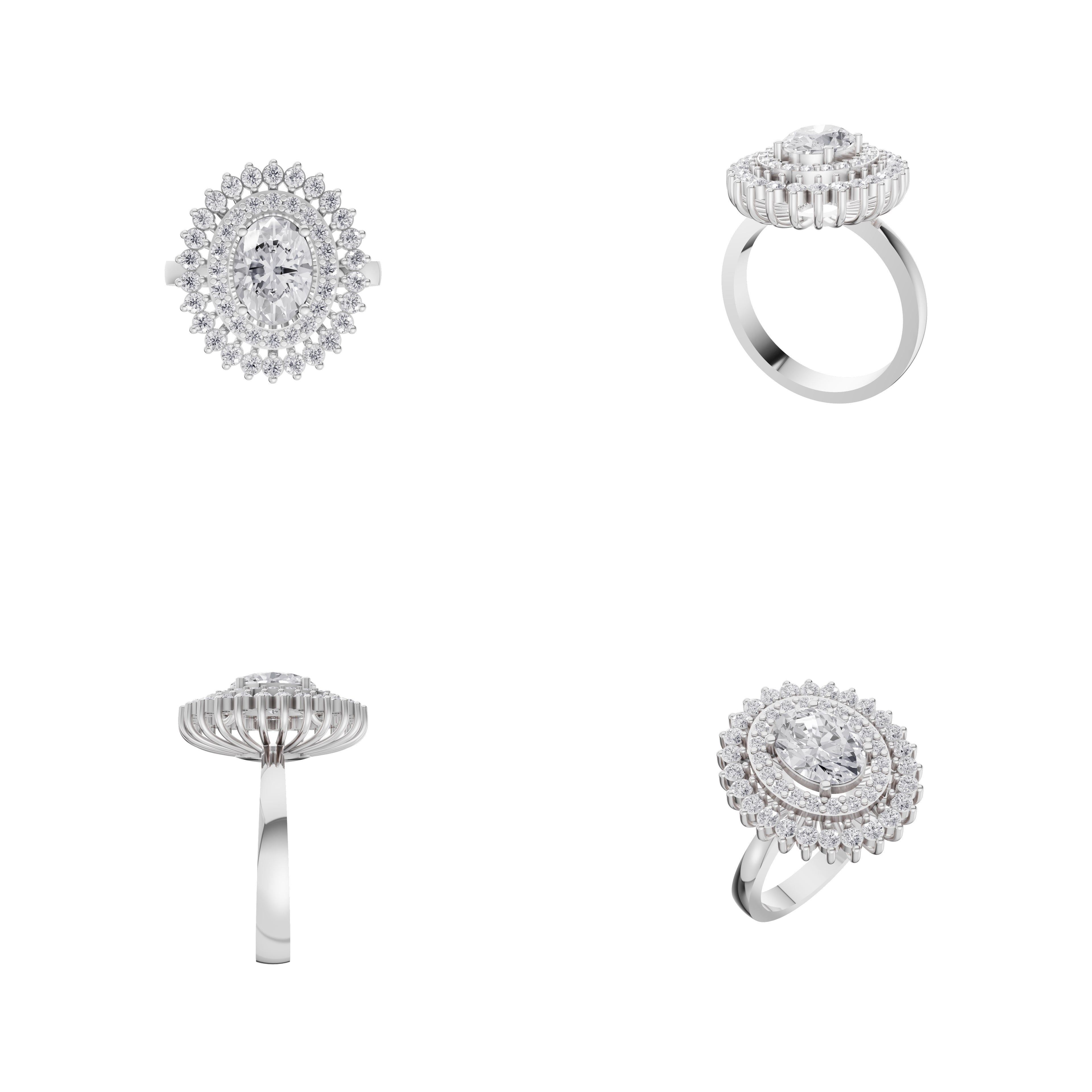 Aarinya Diamond Vintage Double-Halo Cocktail Ring, The Vantage Empress Oval Double Halo Statement Ring