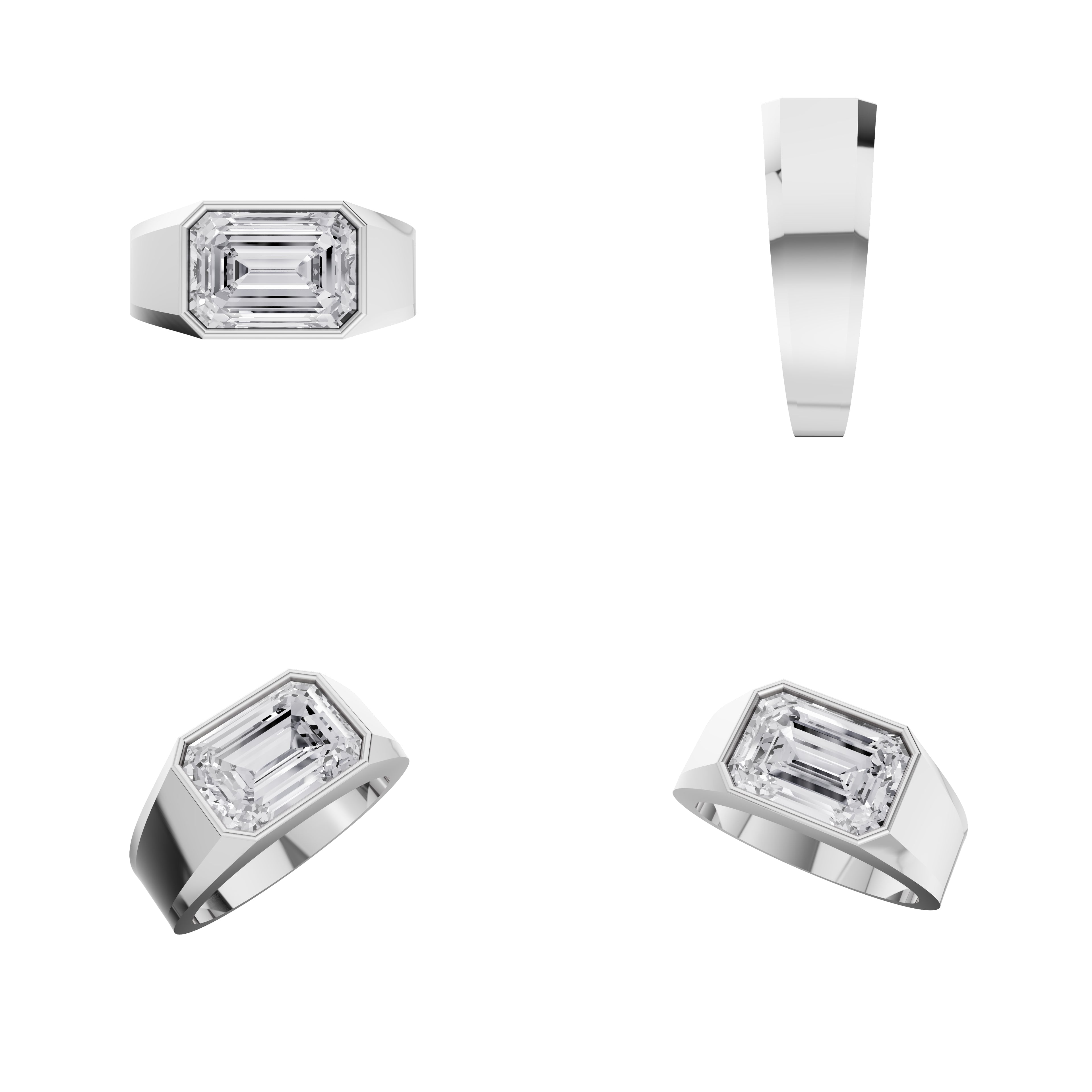 Aarinya Bezel 2.5 Carat Lab-Grown Diamond Solitaire Ring, The Vanguard Men's Emerald-Cut Signet