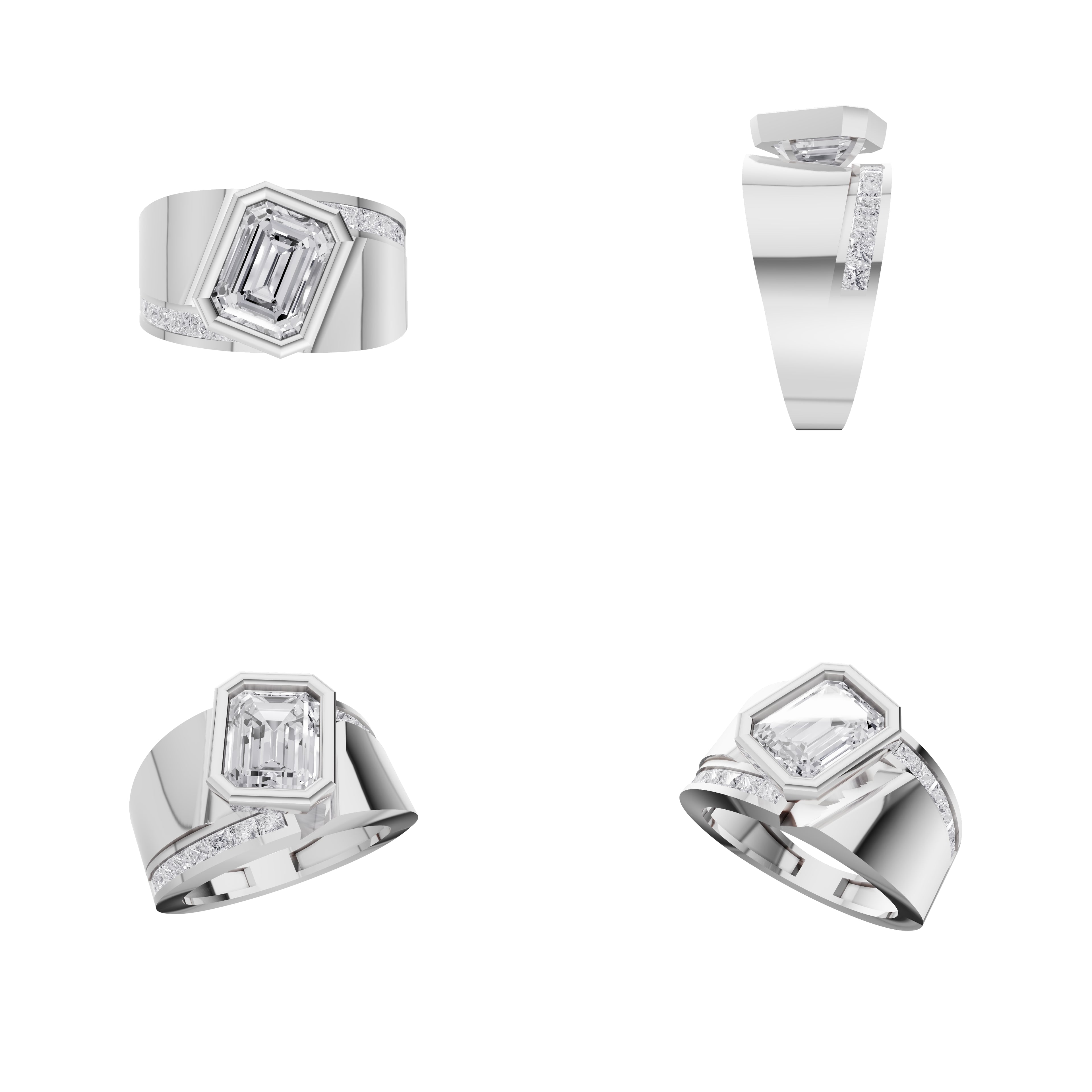 Aarinya Bezel Emerald Cut Men's Ring, Vanguard Asymmetric Lab-Grown Diamond Ring