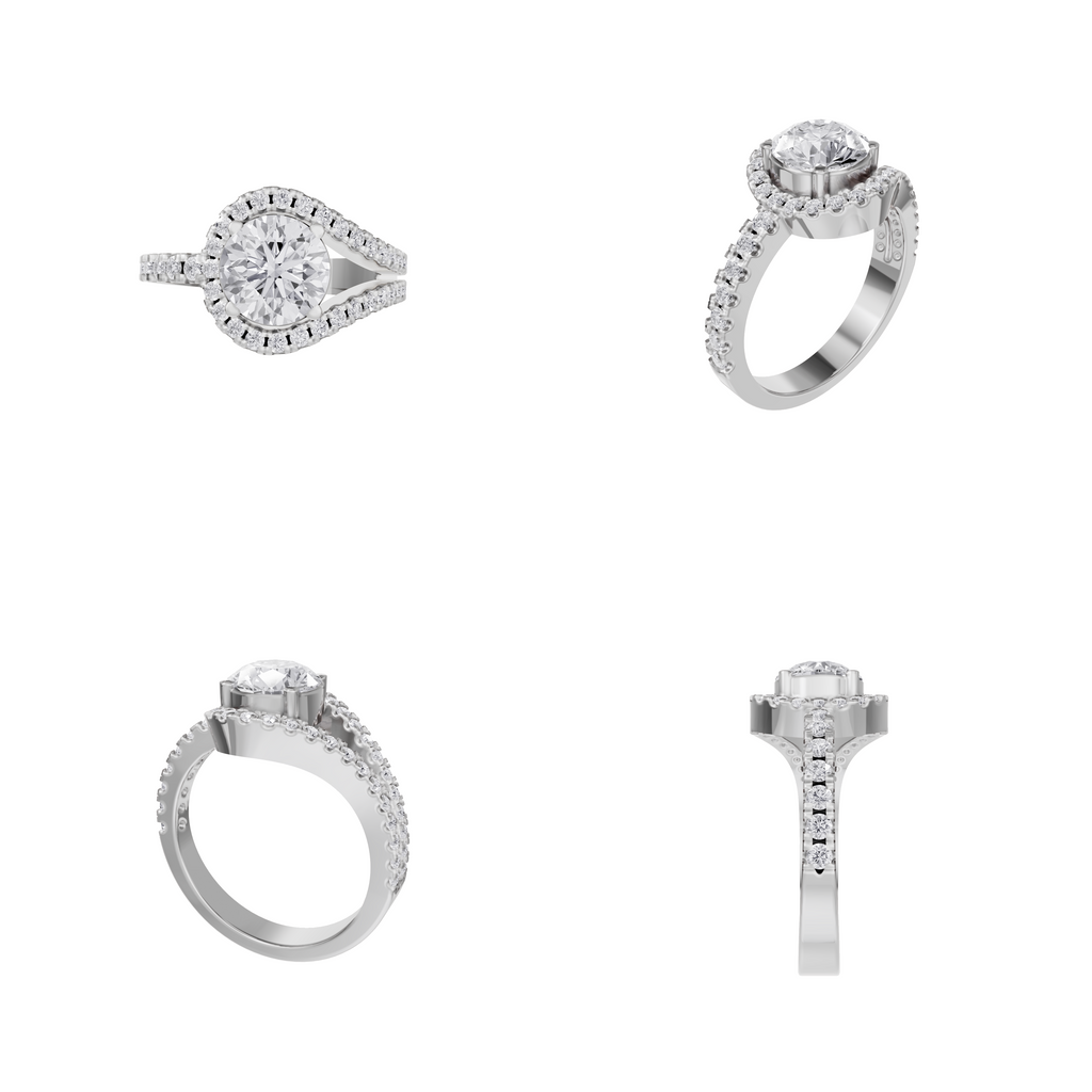Aarinya Round Cut Diamond Bypass Halo Ring