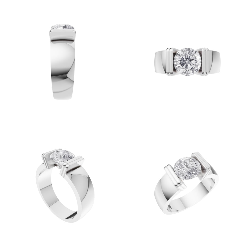 Aarinya  Wide-Band 1.5 Carat Lab-Grown Diamond Solitaire Ring, The Vantage Silhouette Industrial Bar-Lock Statement Ring