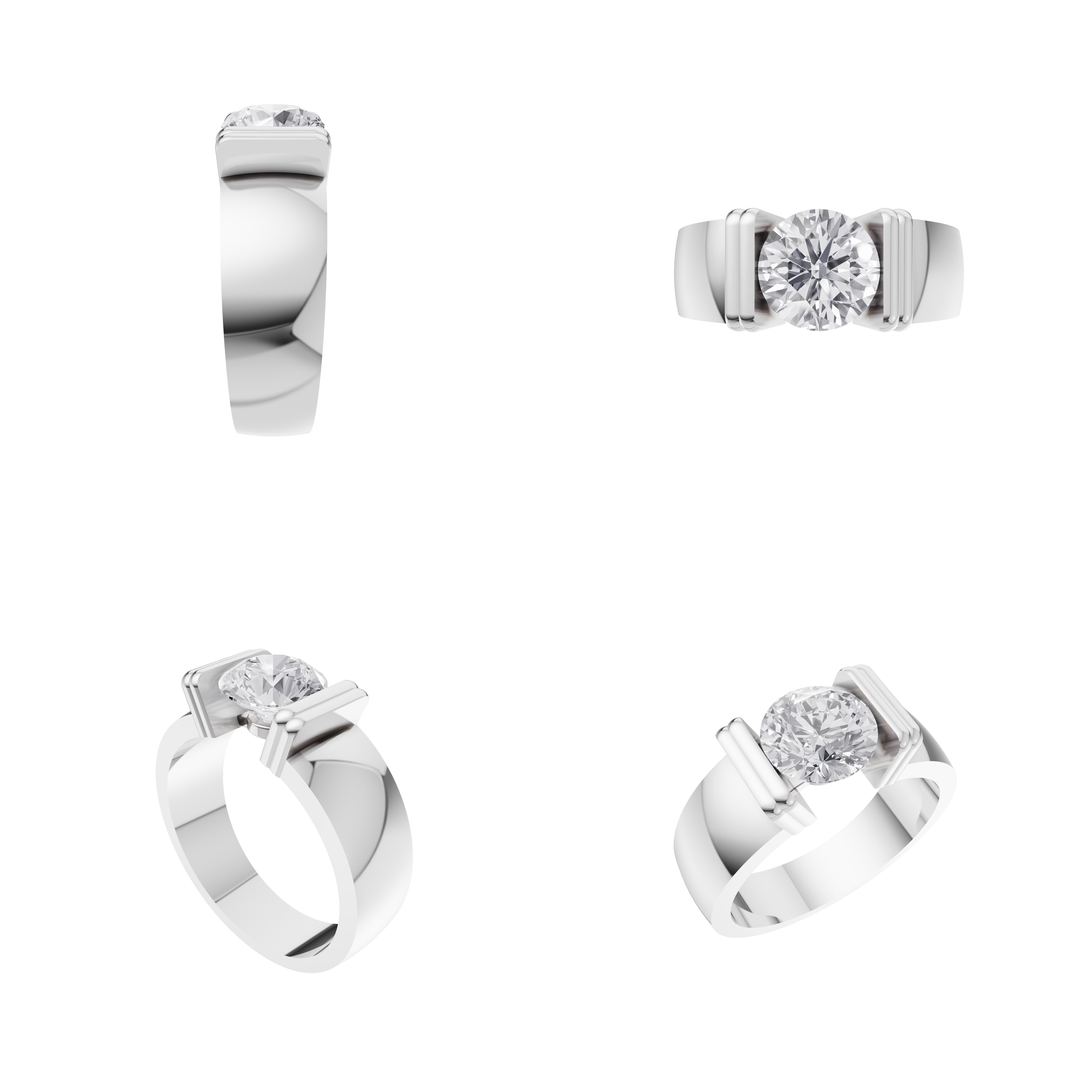 Aarinya  Wide-Band 1.5 Carat Lab-Grown Diamond Solitaire Ring, The Vantage Silhouette Industrial Bar-Lock Statement Ring