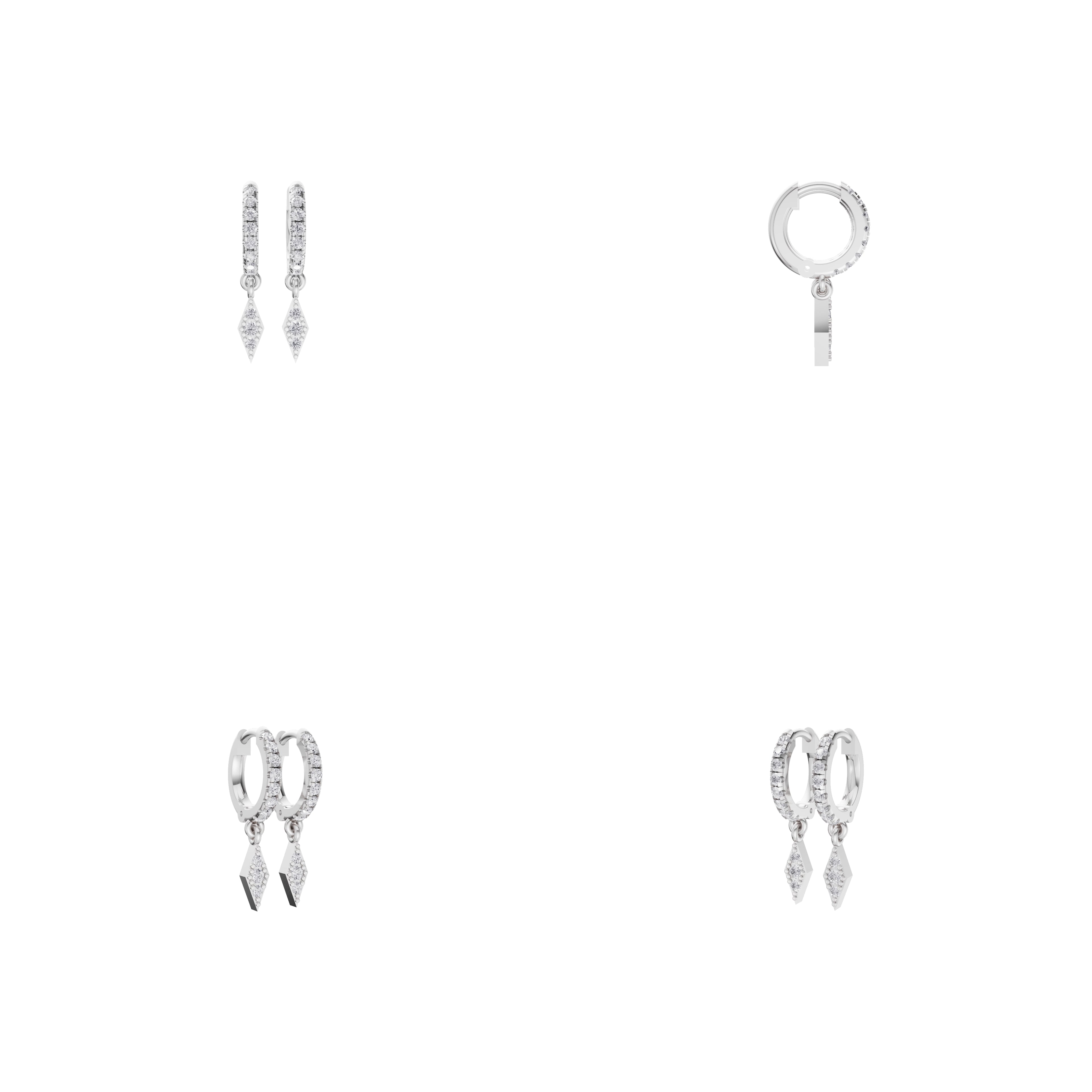 Aarinya Prism Diamond Huggie Dangles, Daily Wear Luxury, Dainty Kite Shaped Dangle Hoop Earrings, Graduation or Promotion Gift