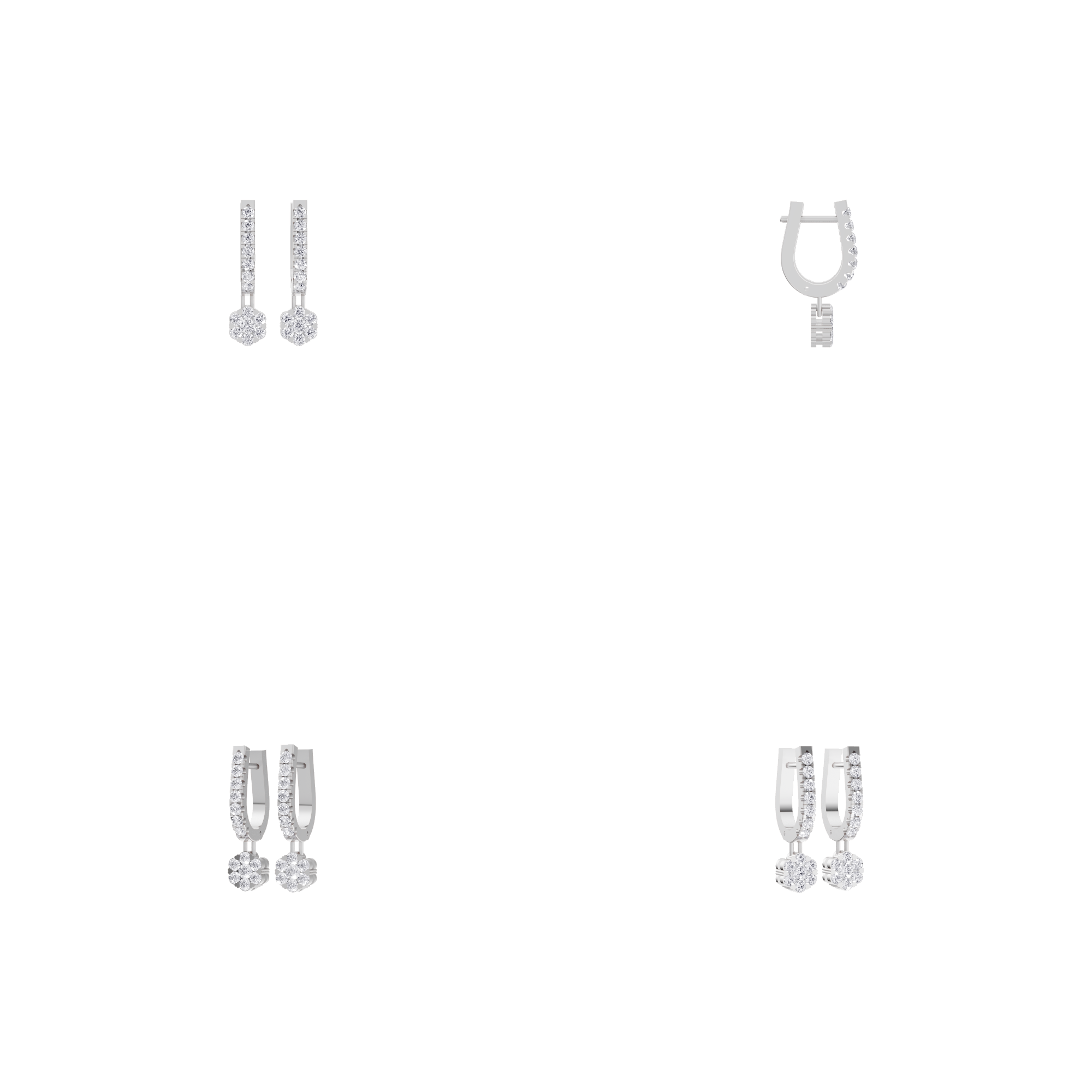 Aarinya Floral Cluster Linear Lab-Grown Diamond Drop Earrings