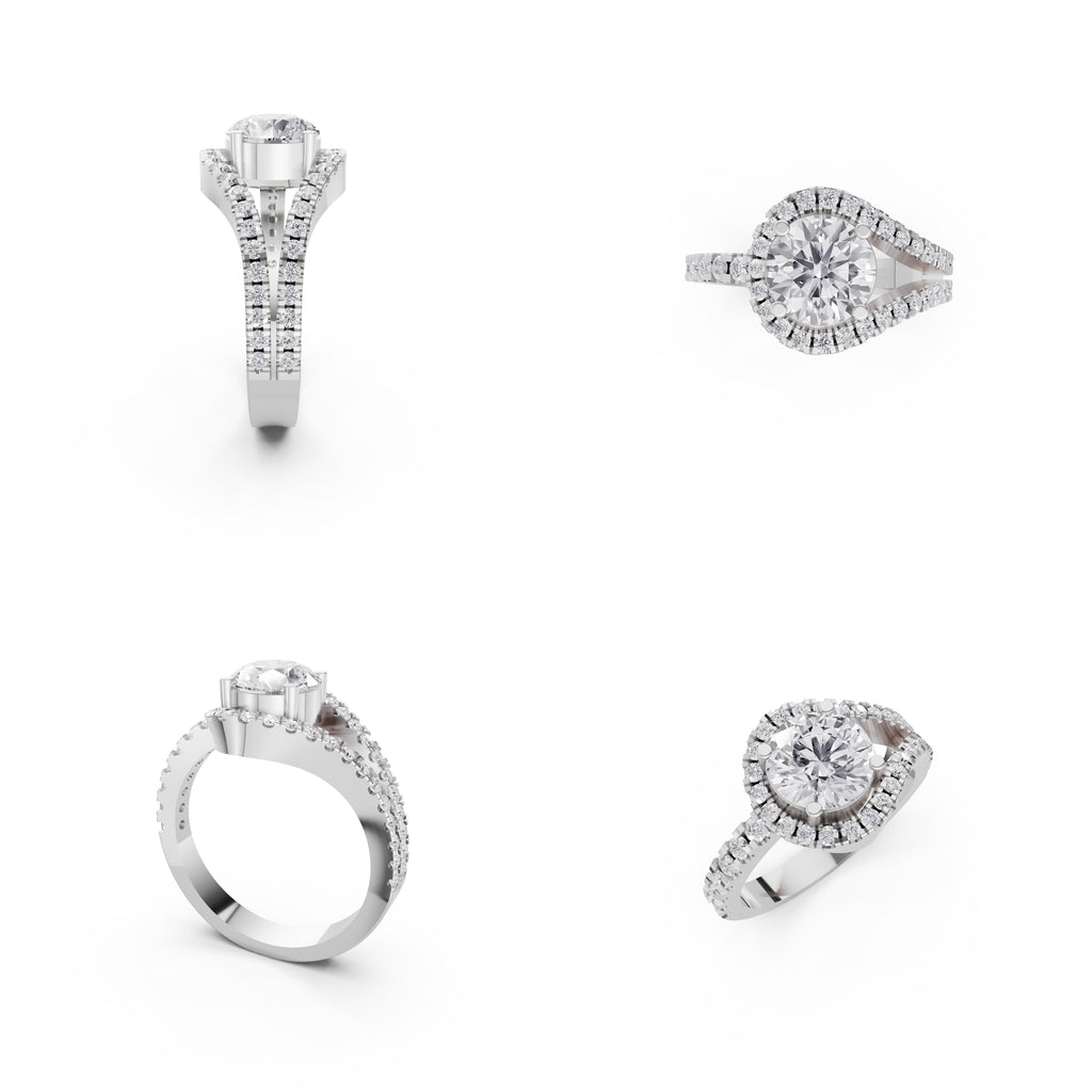 Aarinya Round Cut Diamond Bypass Halo Ring