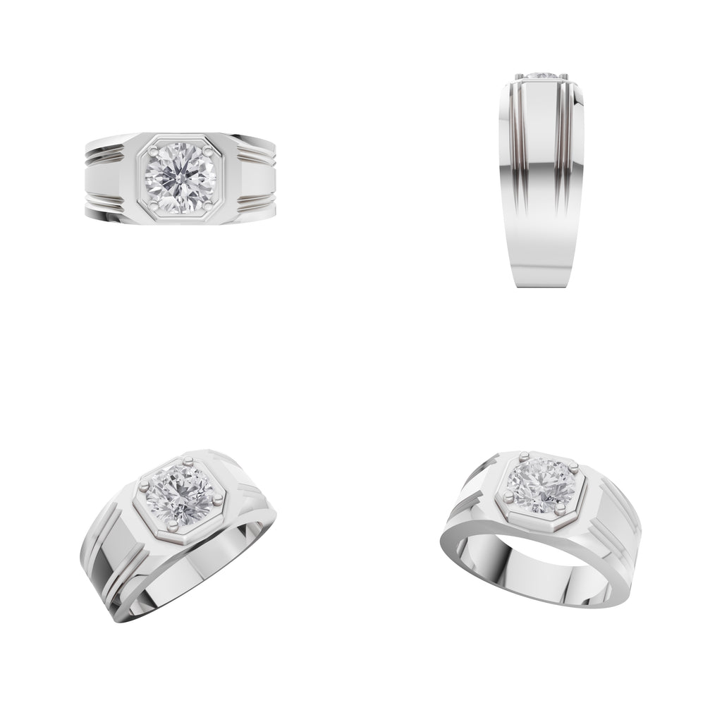 Aarinya Imperial Plinth 1 carat Lab-Grown Diamond Solitaire Ring, Executive Wide-Band Lab-Grown Diamond Ring