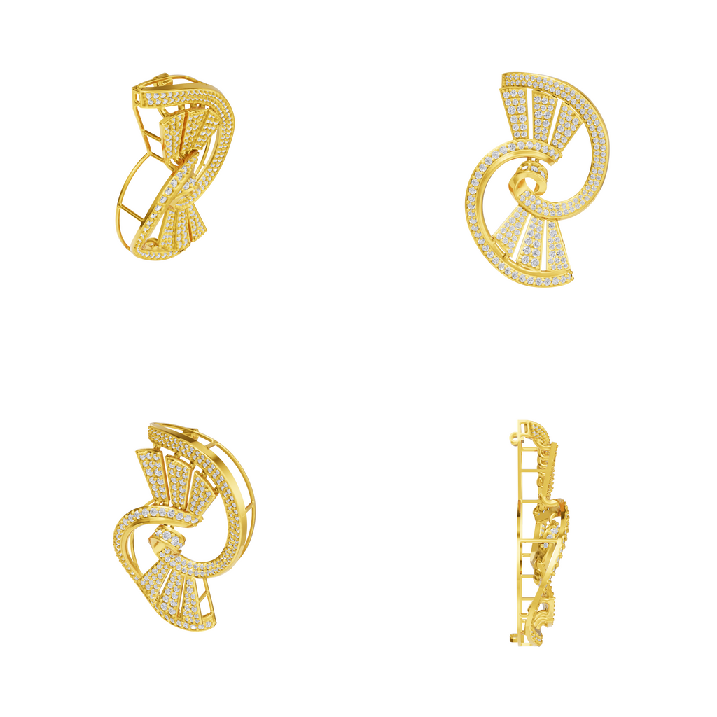 Aarinya Art Deco Lab-Grown Diamond Pin, Vortex Fan Geometric Lab-Grown Brooch
