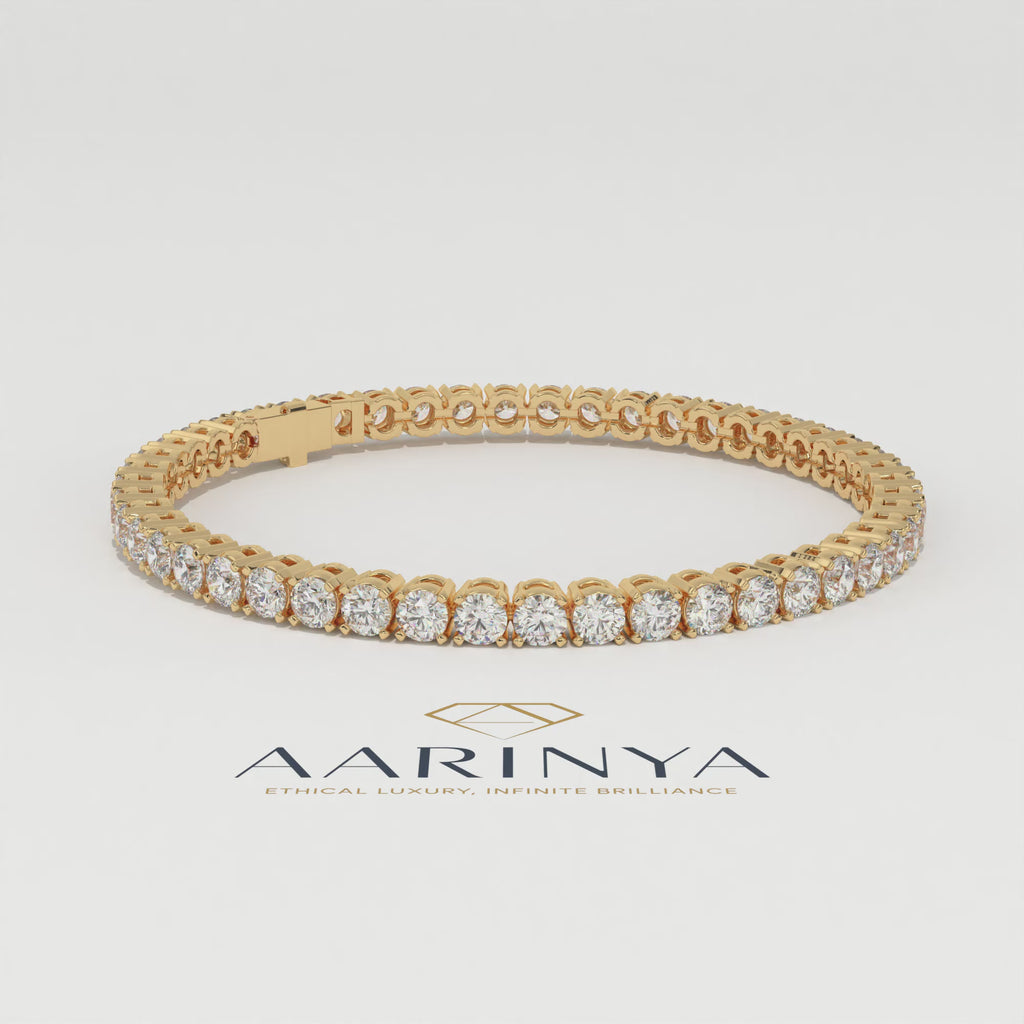 Aarinya Round Brilliant-Cut Lab-Grown Diamond Continuous Tennis Bracelet, The Centurion Minimalist Shared-Prong Collet Bracelet