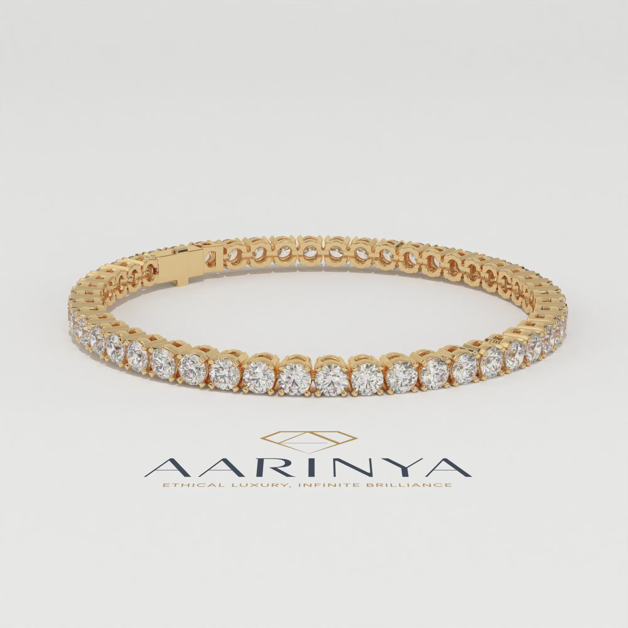Aarinya Round Brilliant-Cut Lab-Grown Diamond Continuous Tennis Bracelet, The Centurion Minimalist Shared-Prong Collet Bracelet