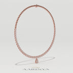 Aarinya Diamond Halo Tennis Necklace with Pear Pendant Drop