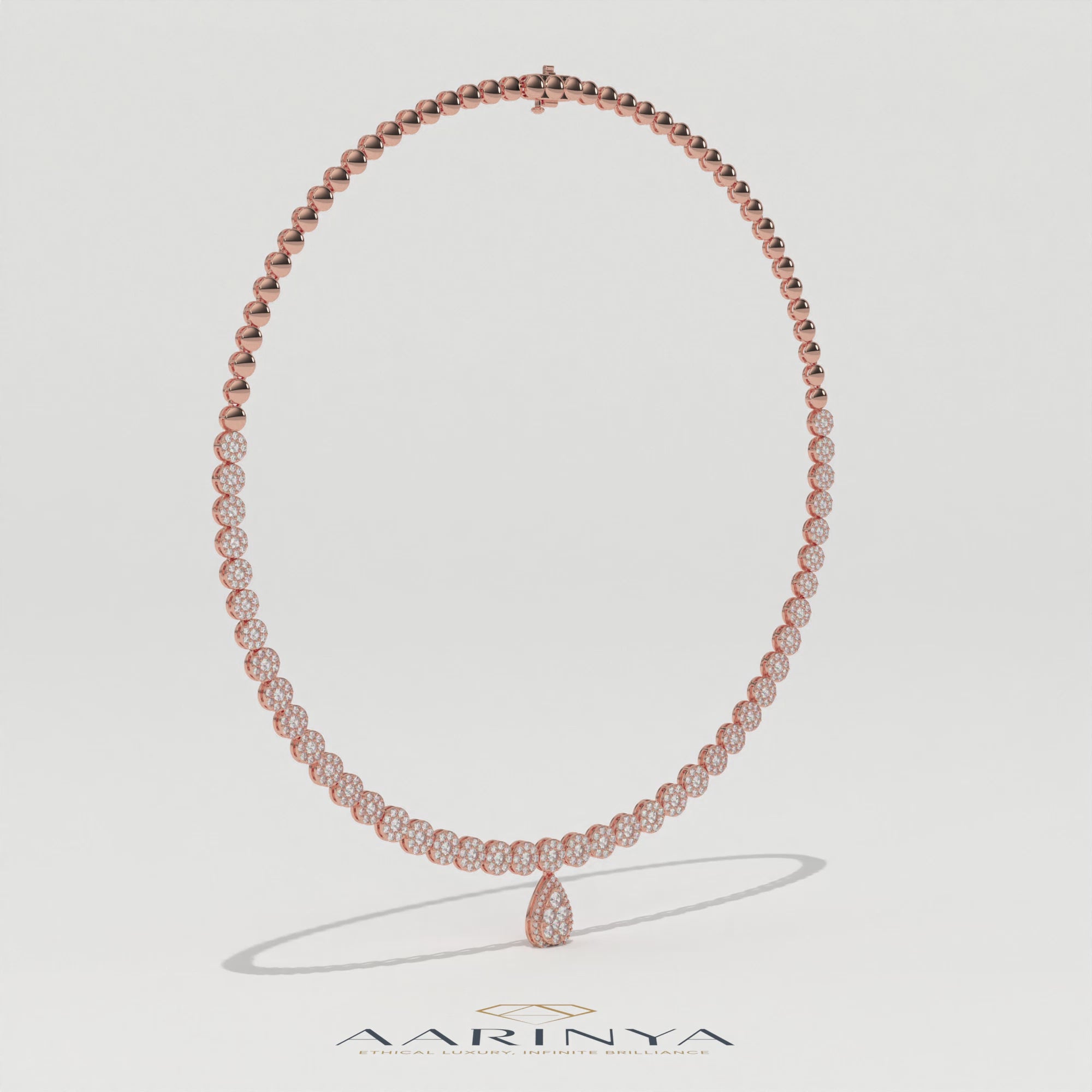 Aarinya Diamond Halo Tennis Necklace with Pear Pendant Drop