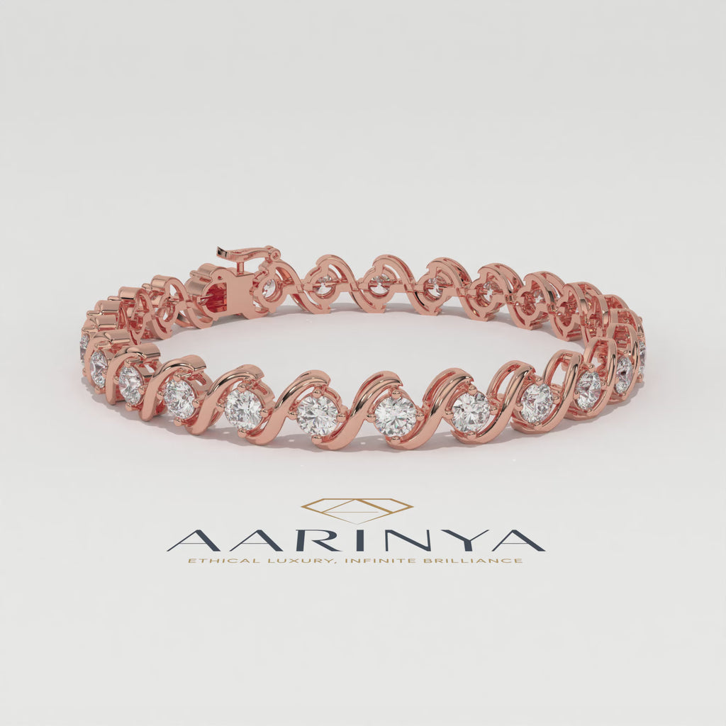 Aarinya Lab-Grown Diamond Wave-Link Eternity Tennis Bracelet, The Centurion Minimalist S-Scroll Interlocking Ribbon Bracelet