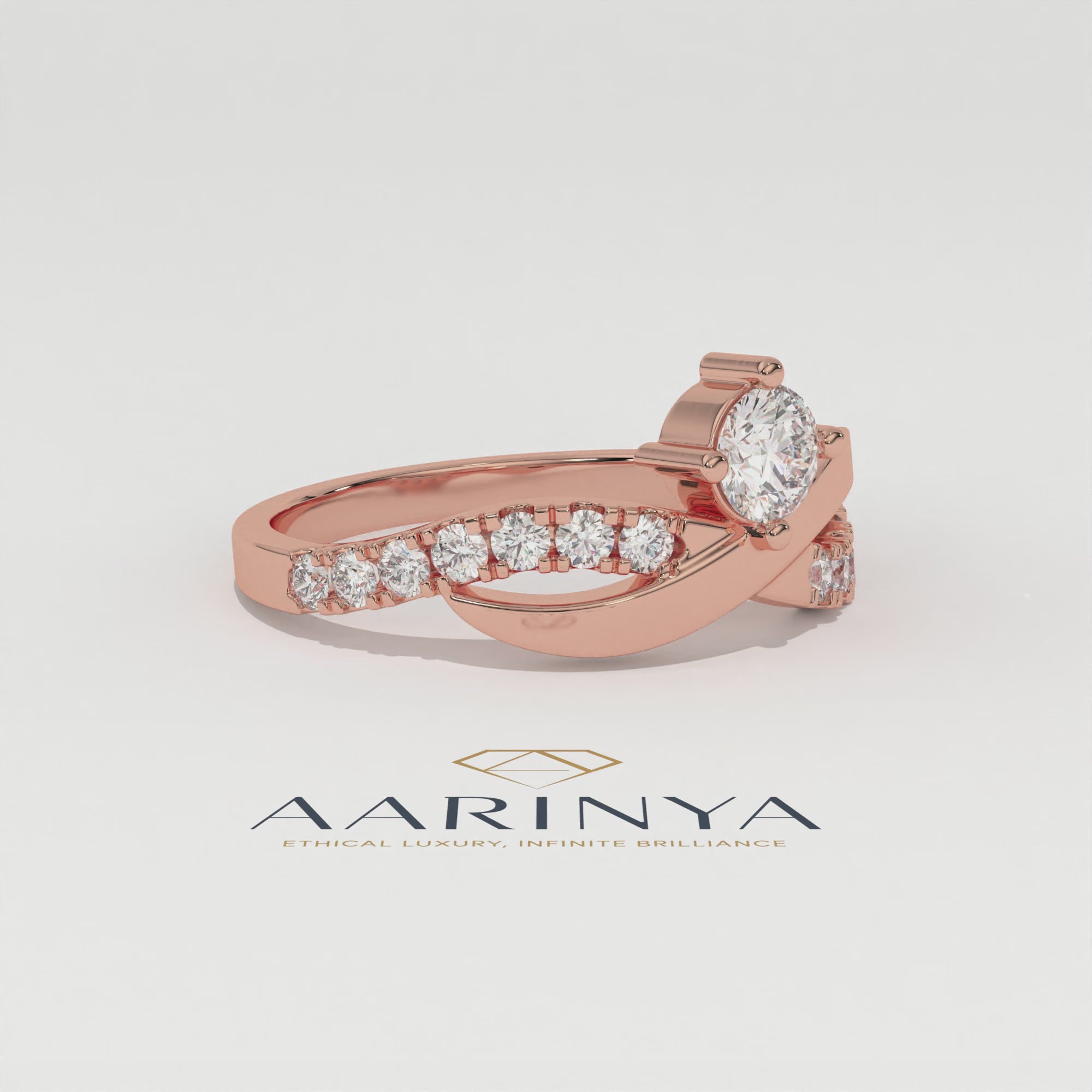 Aarinya Criss Cross Diamond Infinity Ring, The Infinite Devotion Crossover Ring, Rose Gold Infinity Ring