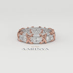 Aarinya Two-Tone Cross Link Diamond Eternity Band, The Renaissance Sculpted Two-Tone Cross Eternity Band Ring, Two-Tone "X" Link Eternity Ring