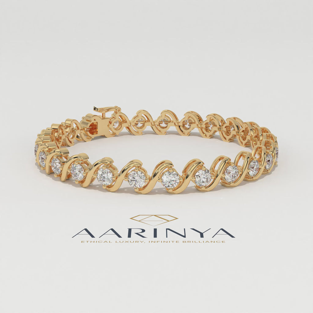 Aarinya Lab-Grown Diamond Wave-Link Eternity Tennis Bracelet, The Centurion Minimalist S-Scroll Interlocking Ribbon Bracelet