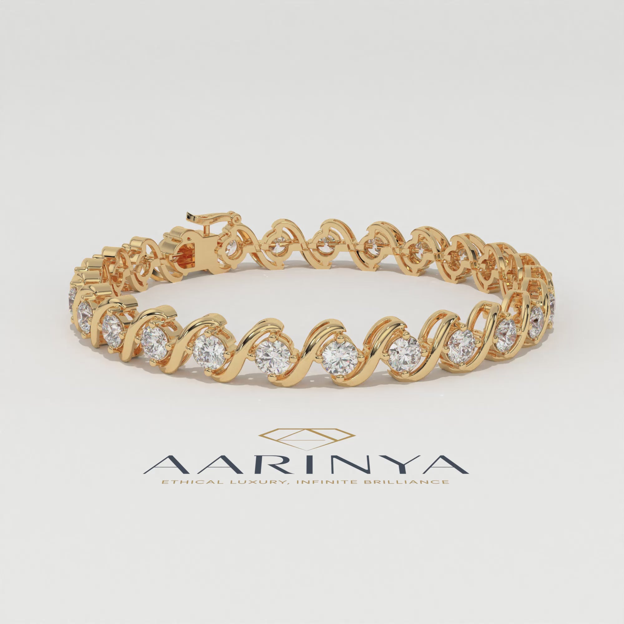 Aarinya Lab-Grown Diamond Wave-Link Eternity Tennis Bracelet, The Centurion Minimalist S-Scroll Interlocking Ribbon Bracelet