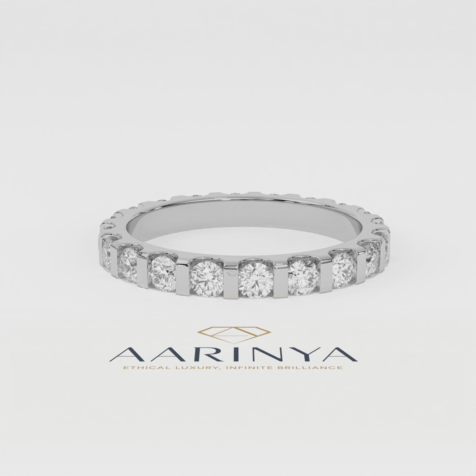 Aarinya Bar-Set Round Diamond Eternity Band, The Horizon Floating Diamond Ring