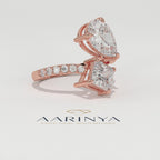 Aarinya Pear & Princess Cut Toi et Moi Ring, The Paradigm Asymmetric Dual Ring, Rose Gold Mixed-Cut Toi et Moi