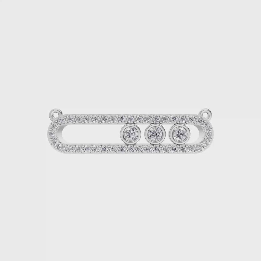 Aarinya Bezel Trio Floating Diamond Bar Pendant, The Kinetic Triad Horizontal Bar Pendant