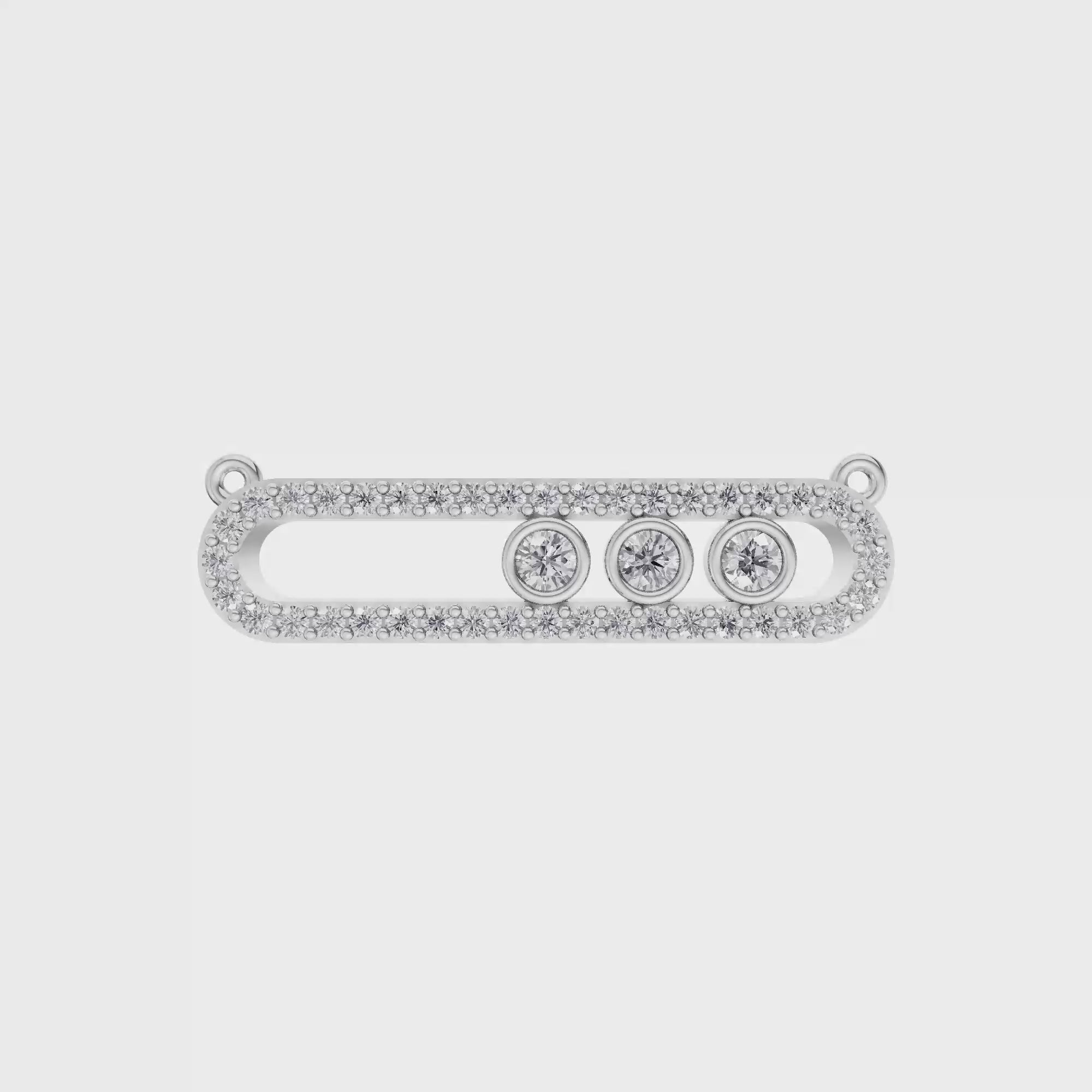 Aarinya Bezel Trio Floating Diamond Bar Pendant, The Kinetic Triad Horizontal Bar Pendant