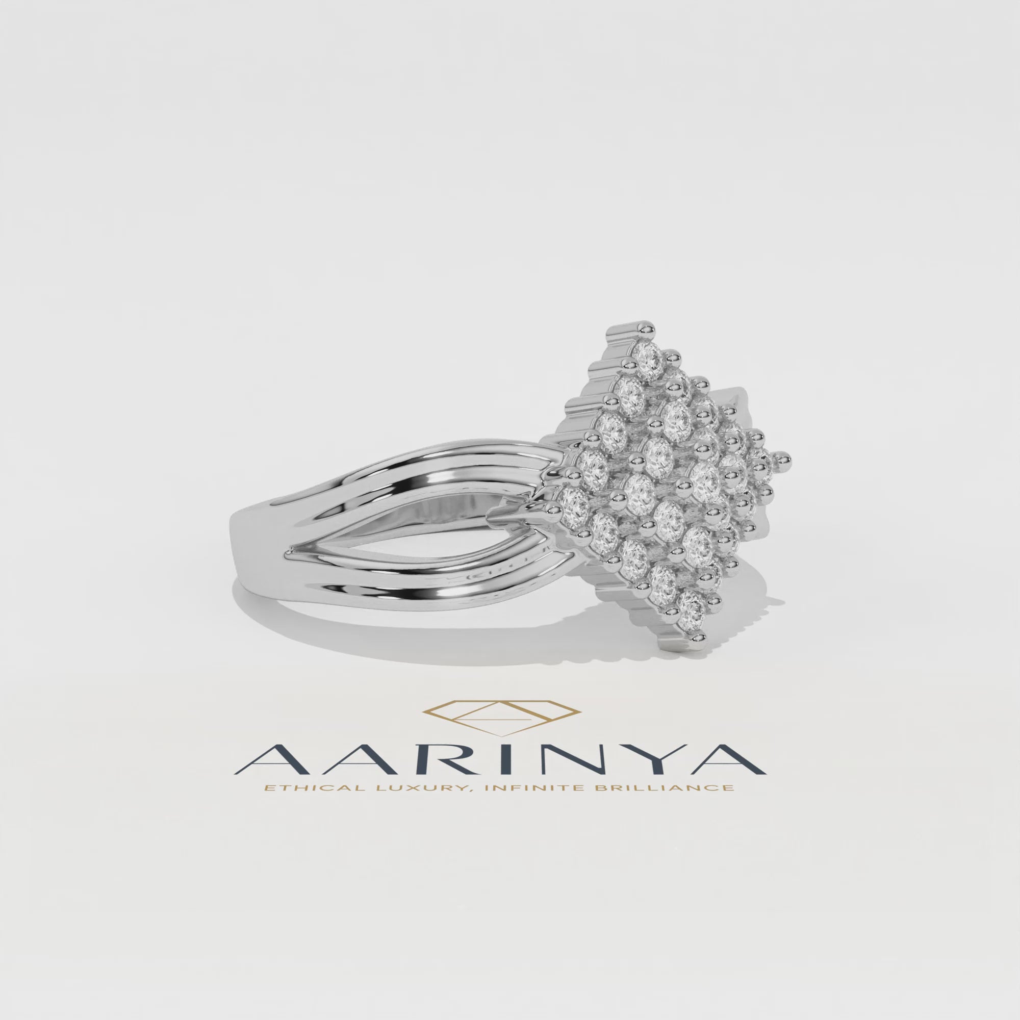 Aarinya Diamond Kite Cluster Ring, The Deco Diamond Grid Ring, Gold Rhombus Cluster Ring