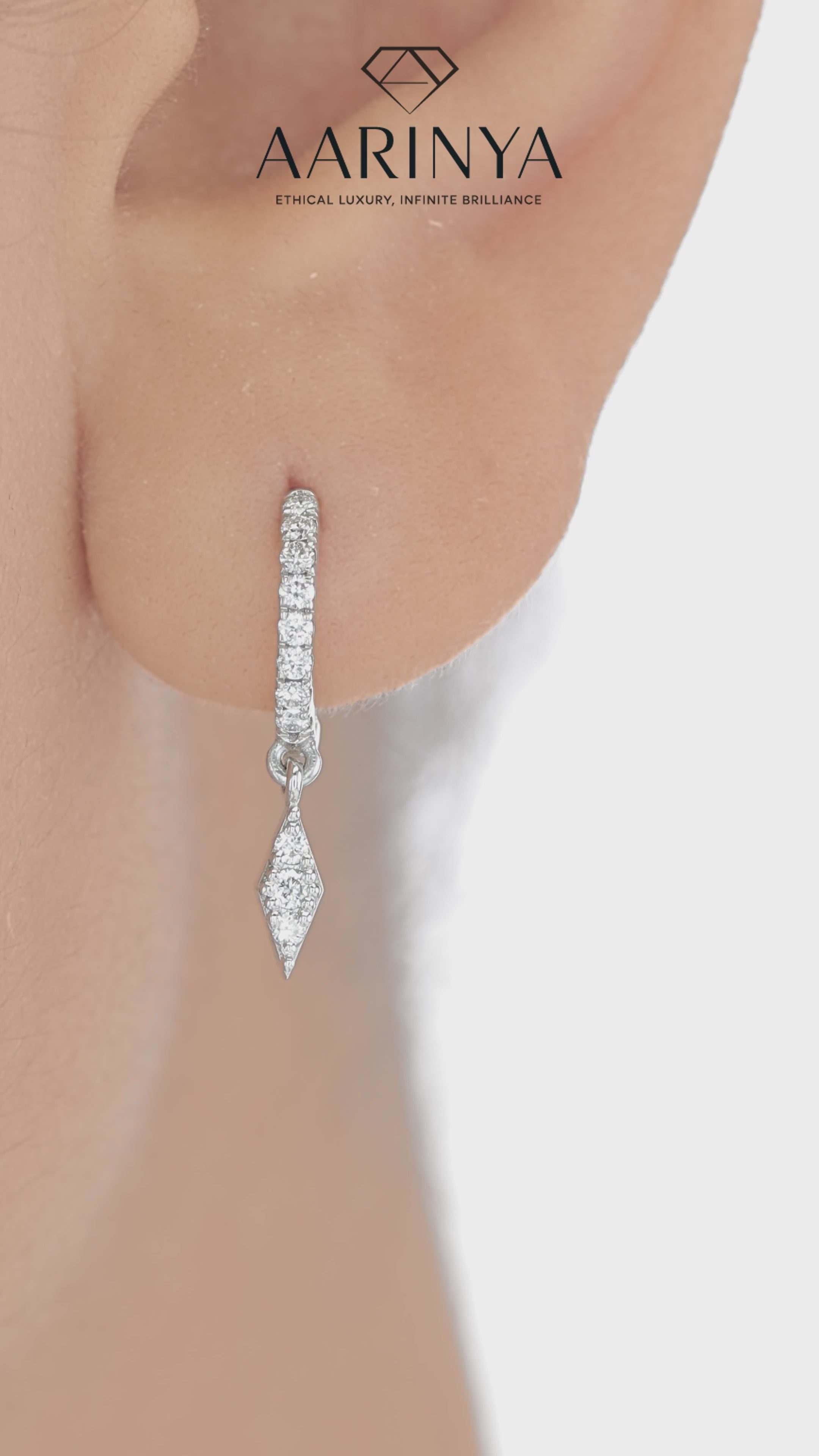 Aarinya Prism Diamond Huggie Dangles, Daily Wear Luxury, Dainty Kite Shaped Dangle Hoop Earrings, Graduation or Promotion Gift