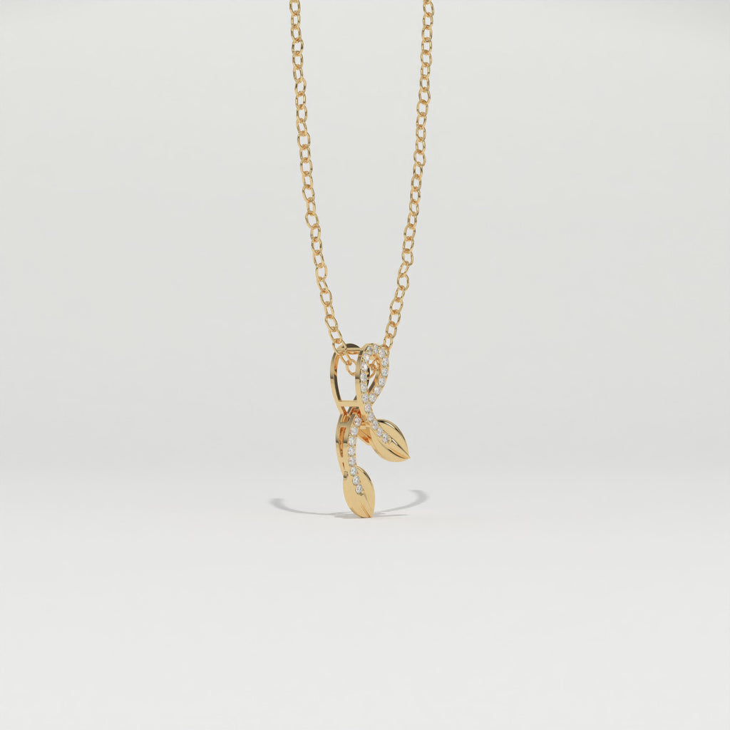 Aarinya Botanical Infinity Vine Lab-Grown Diamond Leaf Pendant, Olive Leaf Infinity Pendant