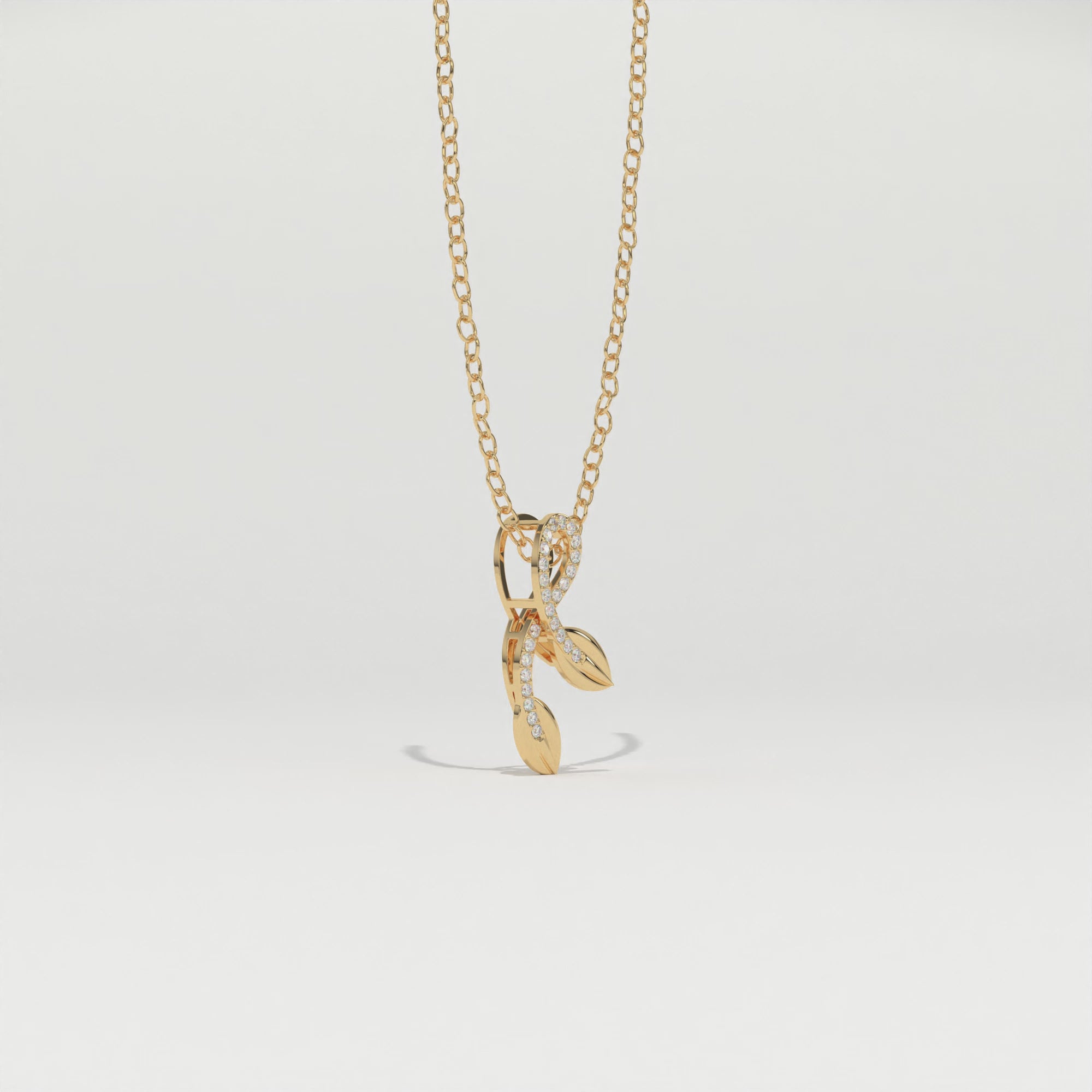 Aarinya Botanical Infinity Vine Lab-Grown Diamond Leaf Pendant, Olive Leaf Infinity Pendant