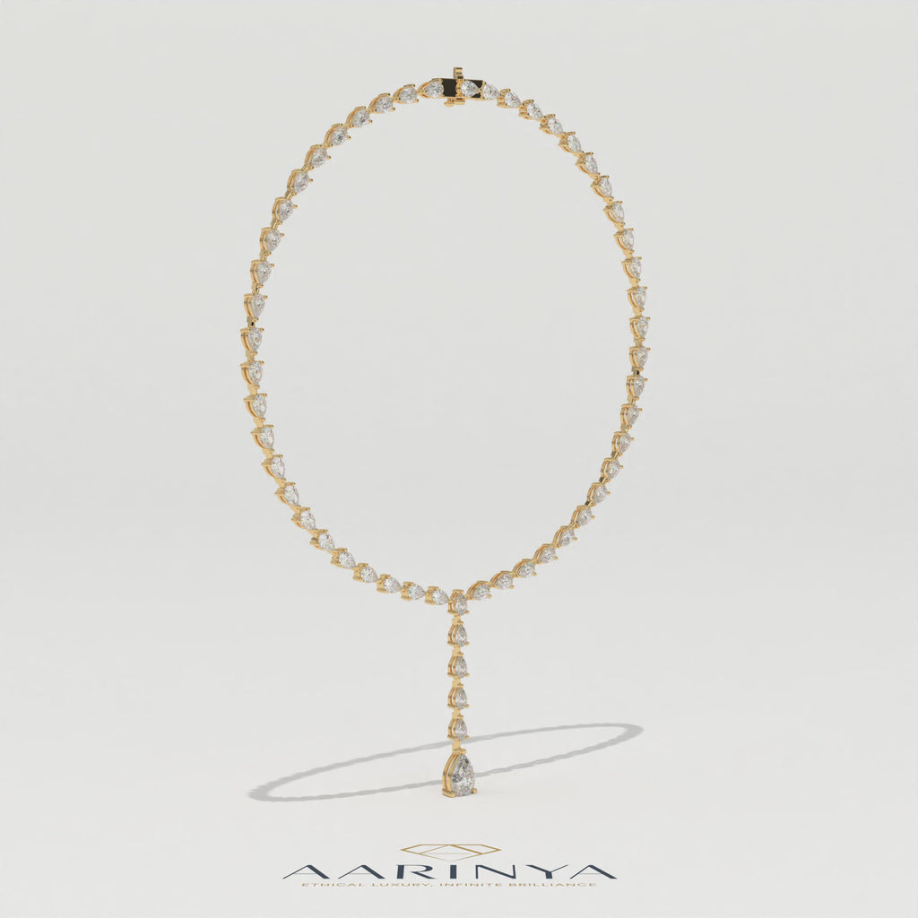 Aarinya Pear-Cut Lab-Grown Diamond Y-Drop Tennis Necklace, The Centurion Cascade Teardrop Lariat Necklace
