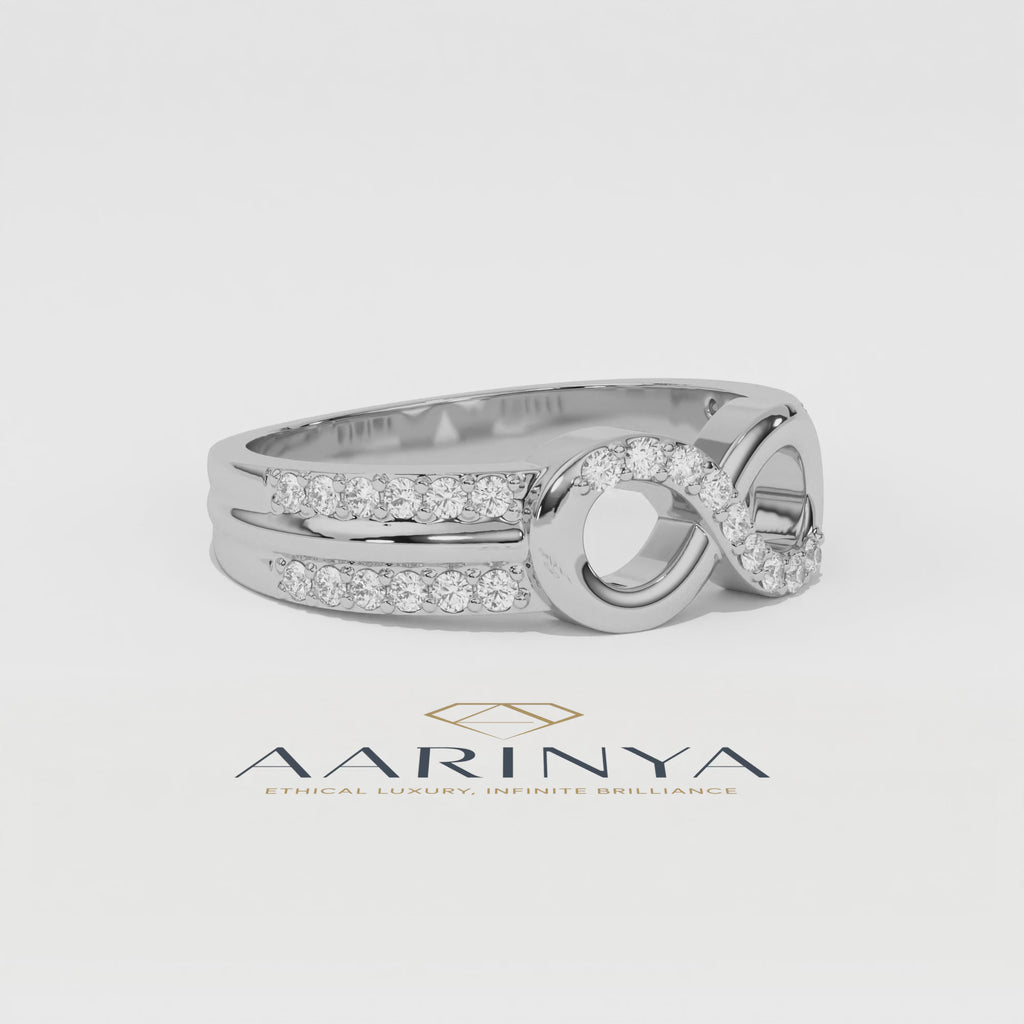 Aarinya Endless Infinity Ribbon Pave Band, The Continuous Loop Shimmer Ring, The Eternal Devotion Double-Shank Band