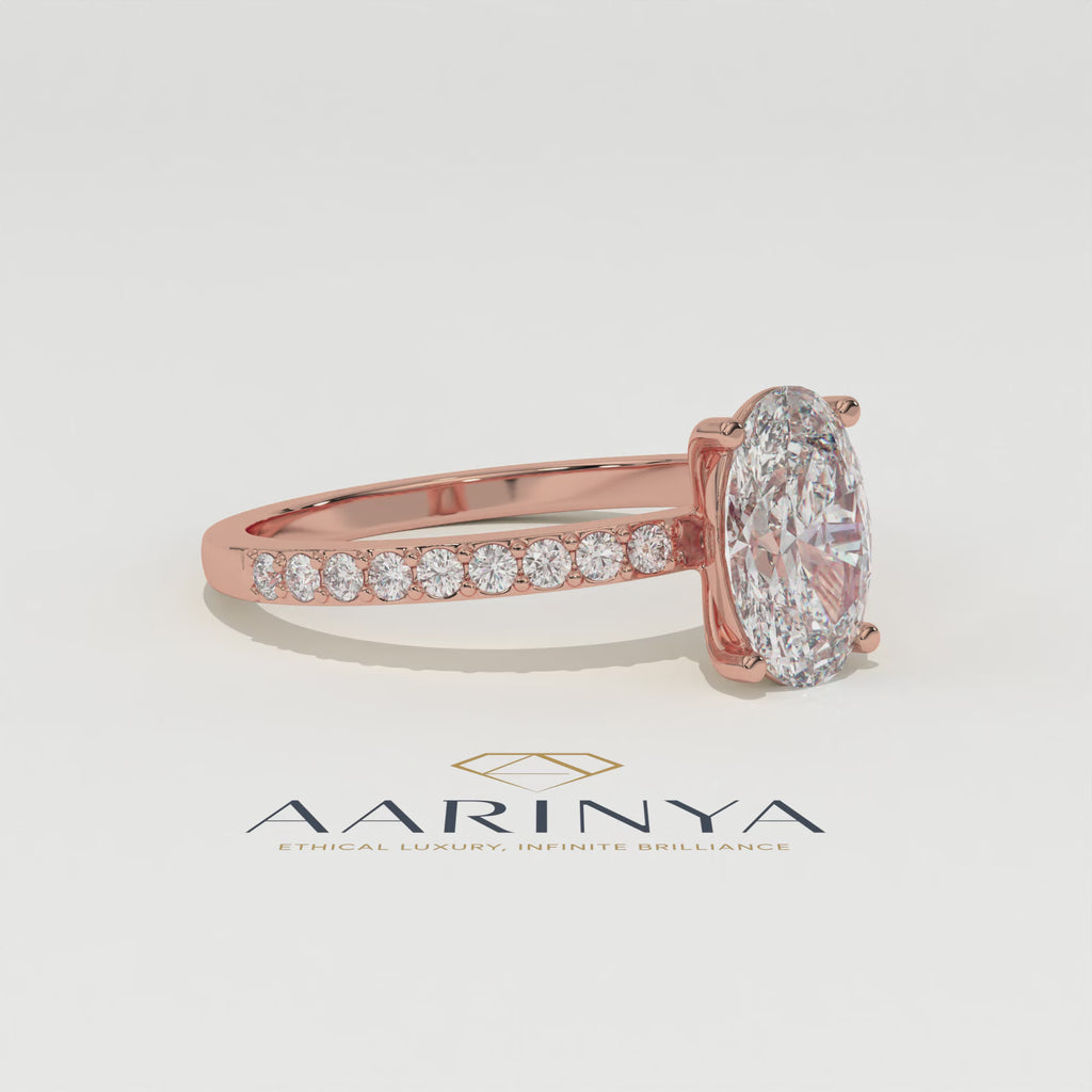 Aarinya Oval Cut Diamond Engagement Ring, Trendy Oval Ring, Birthday Gift Diamond Ring