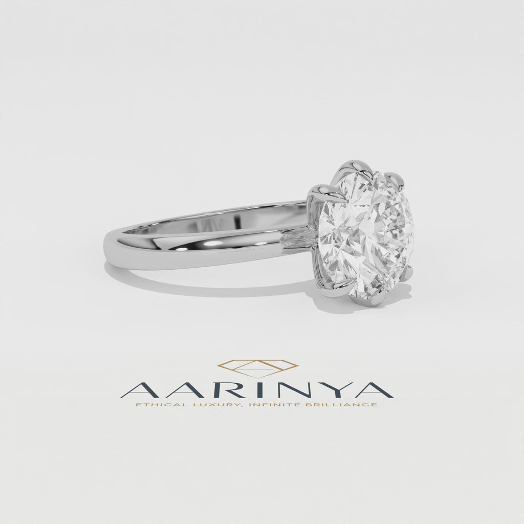 Aarinya Classic 6-Prong Rounded Lab-Grown Diamond Solitaire Ring, The Centurion Minimalist Slender-Band 6-Claw Solitaire Ring