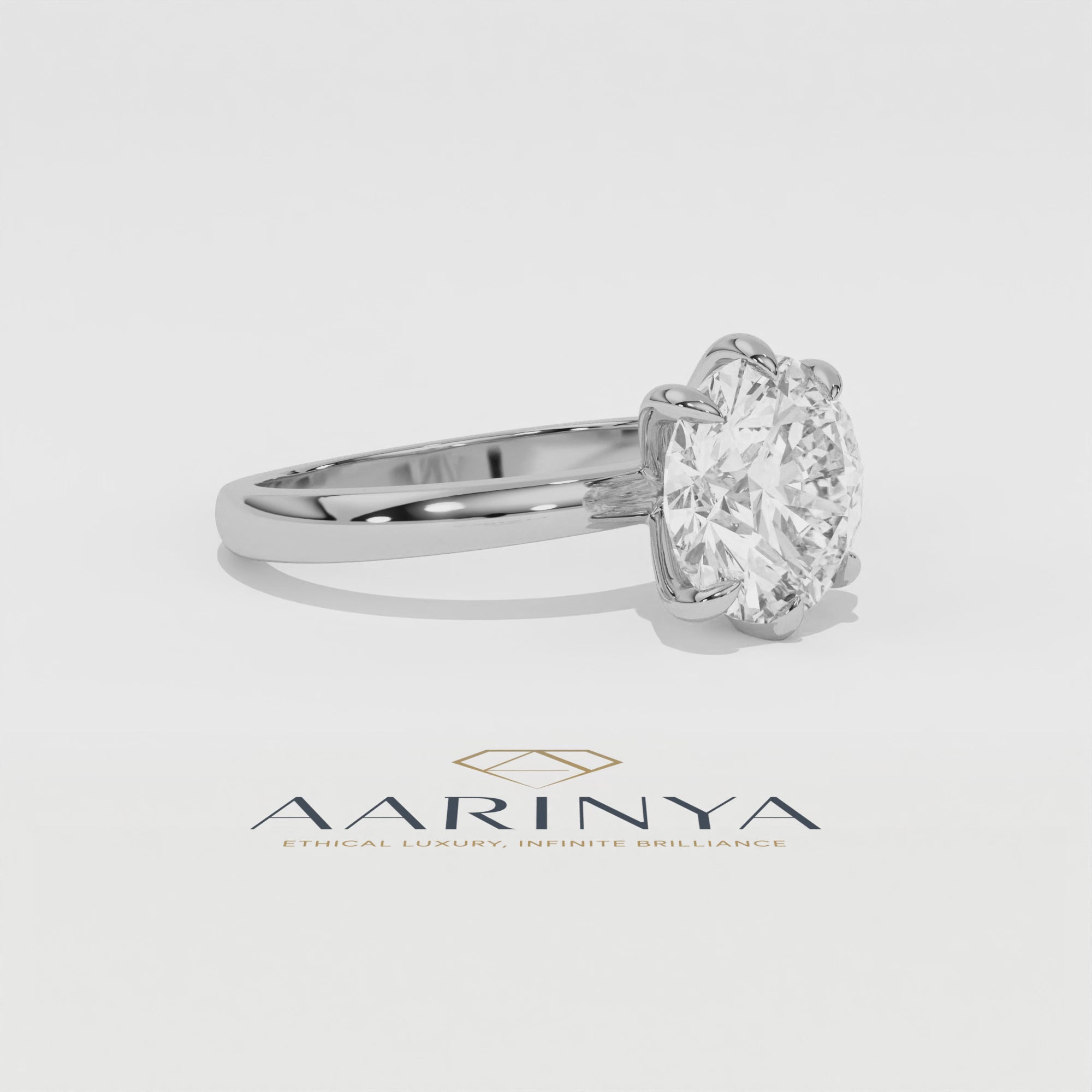 Aarinya Classic 6-Prong Rounded Lab-Grown Diamond Solitaire Ring, The Centurion Minimalist Slender-Band 6-Claw Solitaire Ring