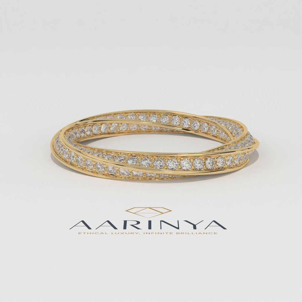 Aarinya  Twisted Pave Diamond Band, The Helix Continuous Ribbon Eternity, Twisted Mobius Eternity Ring