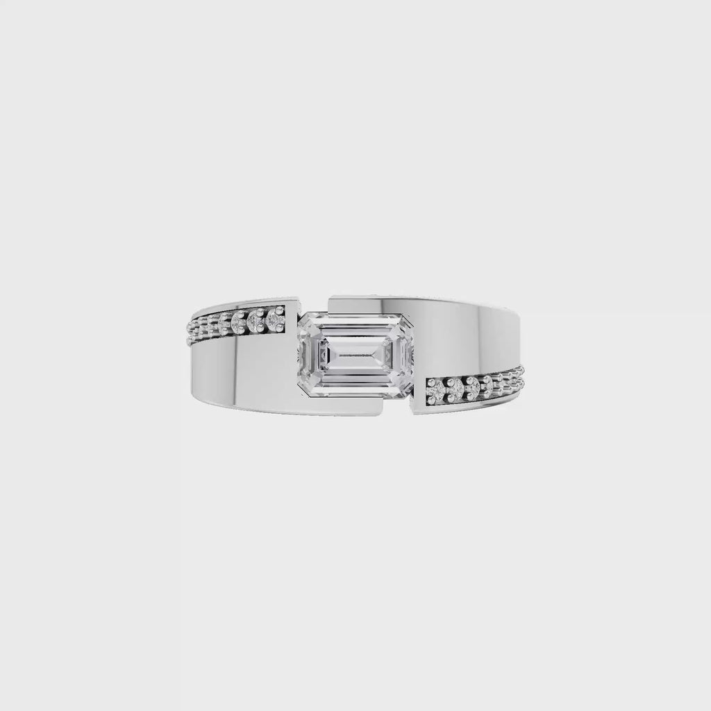 Aarinya Beaded Accent Emerald Diamond Ring, The Horizon Beaded Emerald Diamond Ring