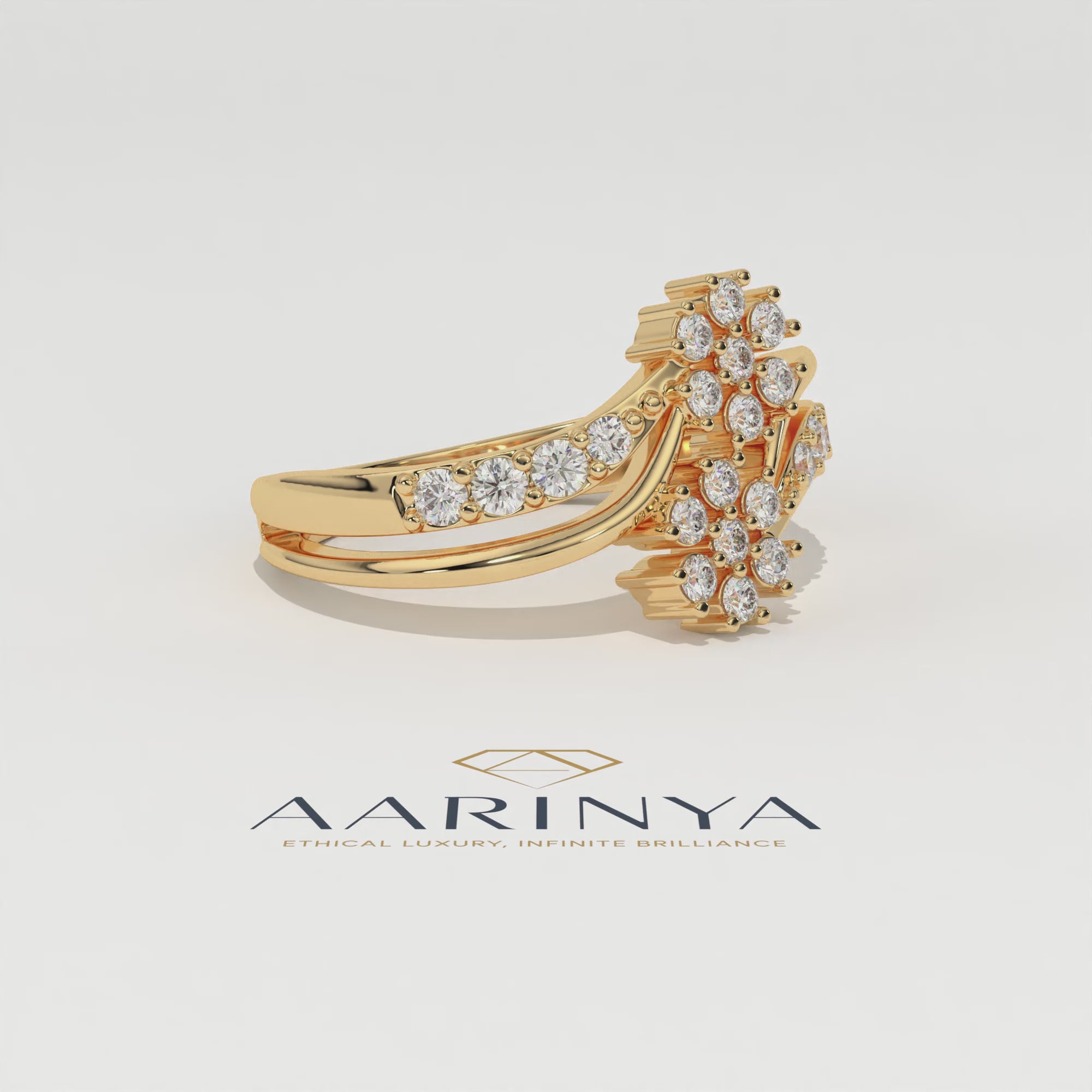 Aarinya Twin Floral Cluster Diamond Ring, The Helix Dual Rosette Ring, Twin Cluster Bypass Ring